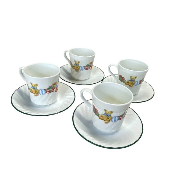 Corelle Teddy Bear Holiday Themed Cups & Saucers Set Of 4 - Picture 3 of 7